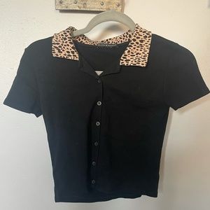 Brandy Melville Cropped Cheetah Polo Tee